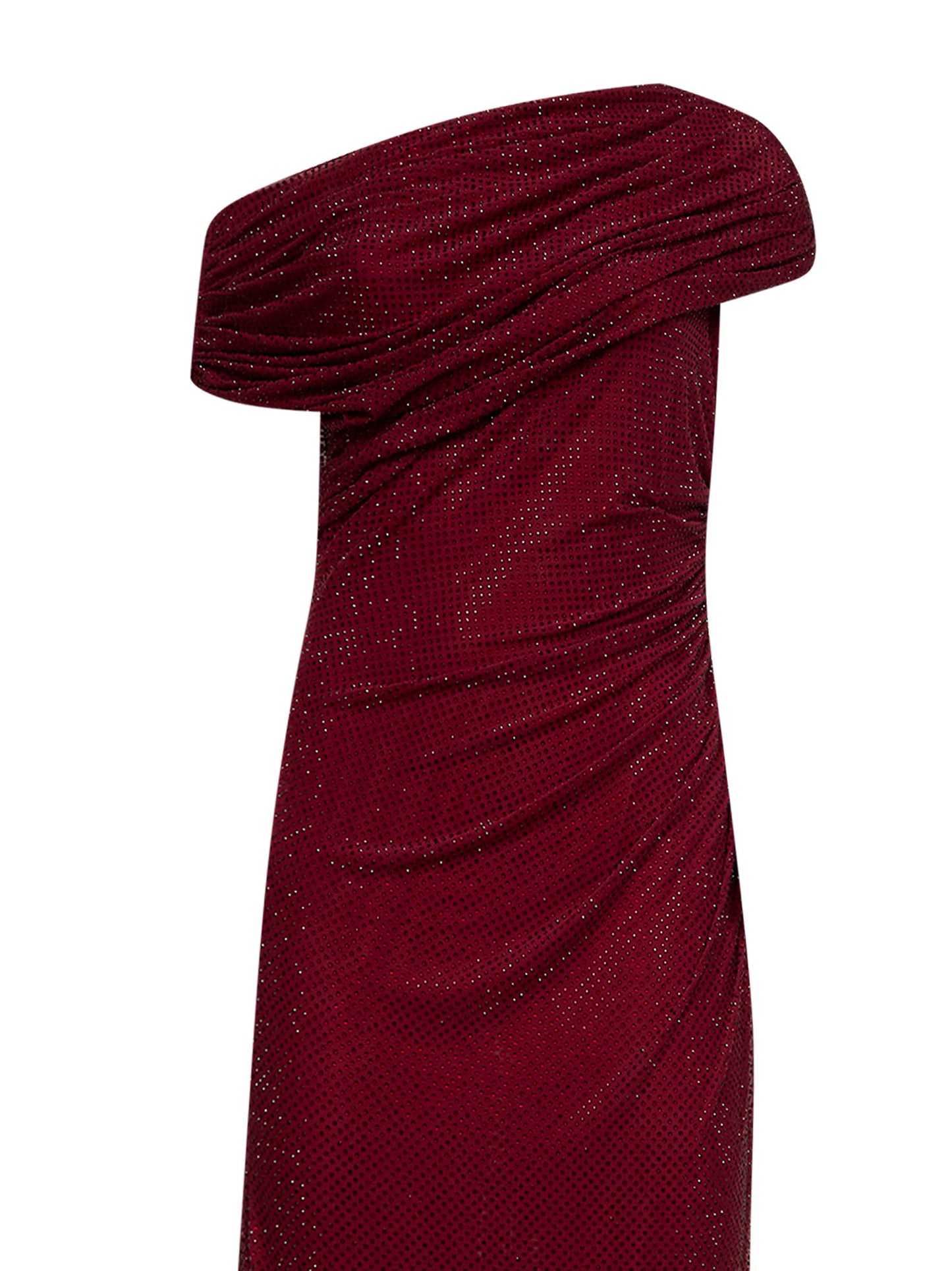 Abito monospalla midi in jersey con strass bordeaux