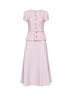 Abito midi con cintura in crêpe e pizzo rosa