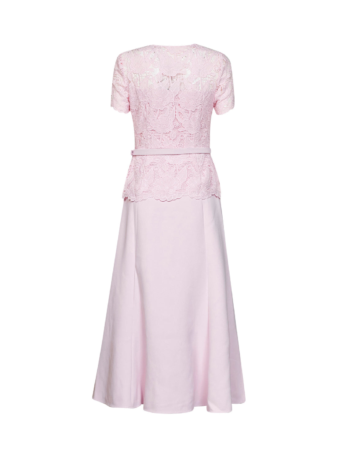 Abito midi con cintura in crêpe e pizzo rosa