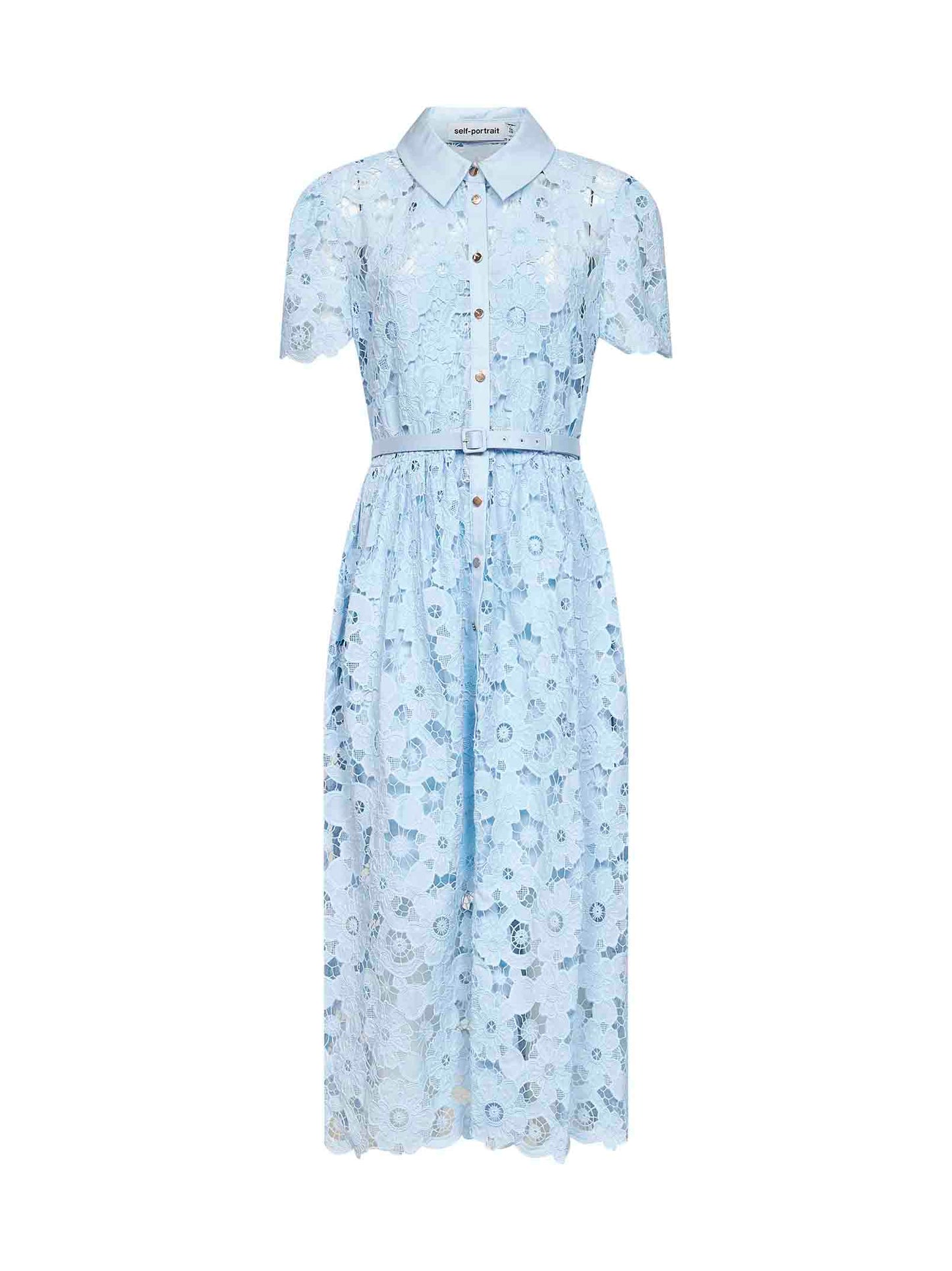 Light blue lace belted midi shirt dress