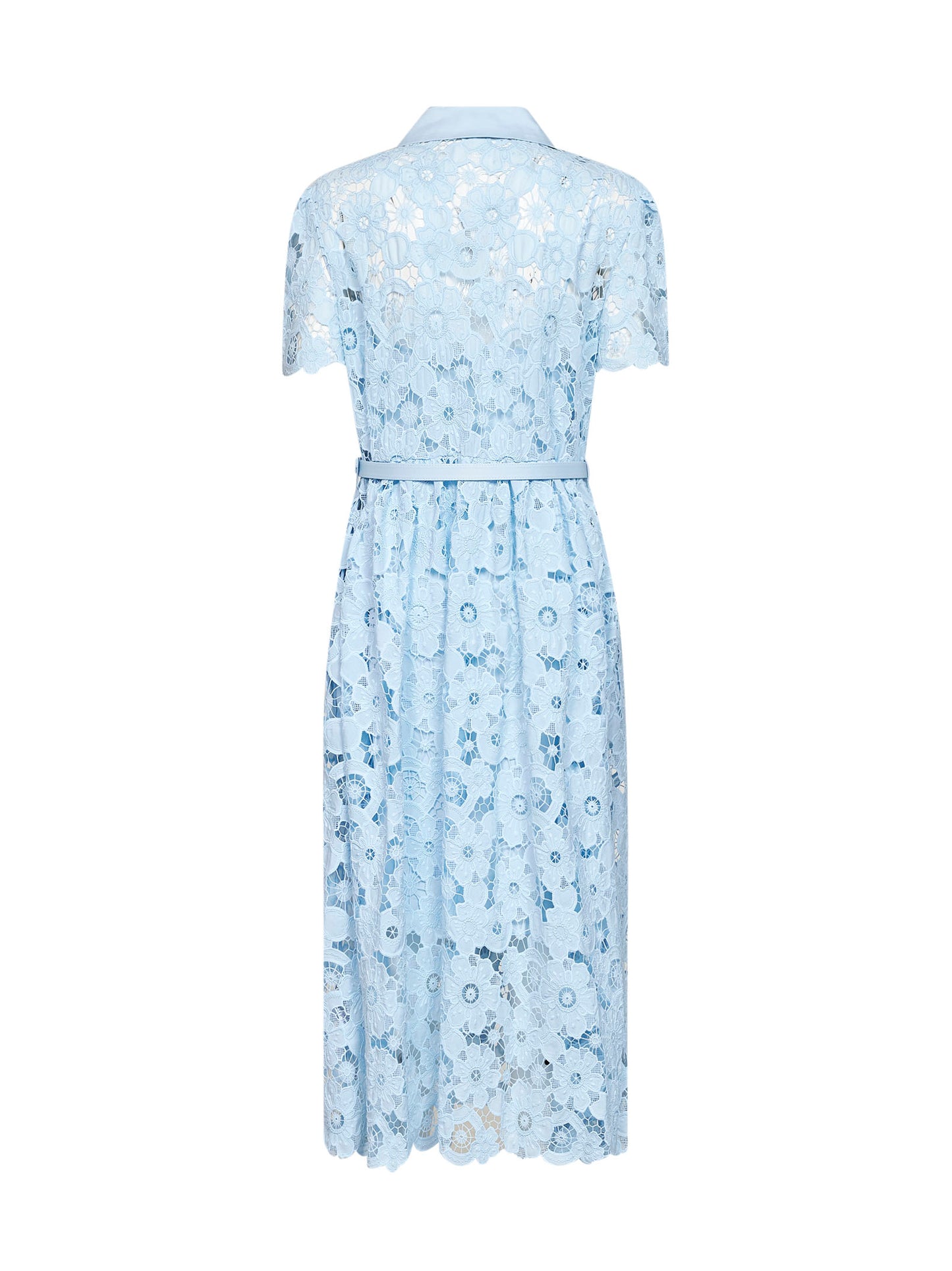 Light blue lace belted midi shirt dress