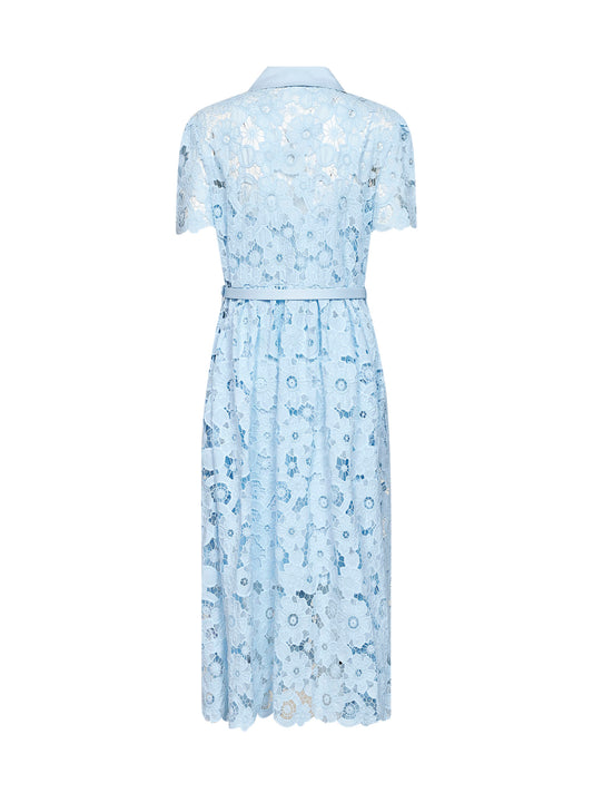 Light blue lace belted midi shirt dress
