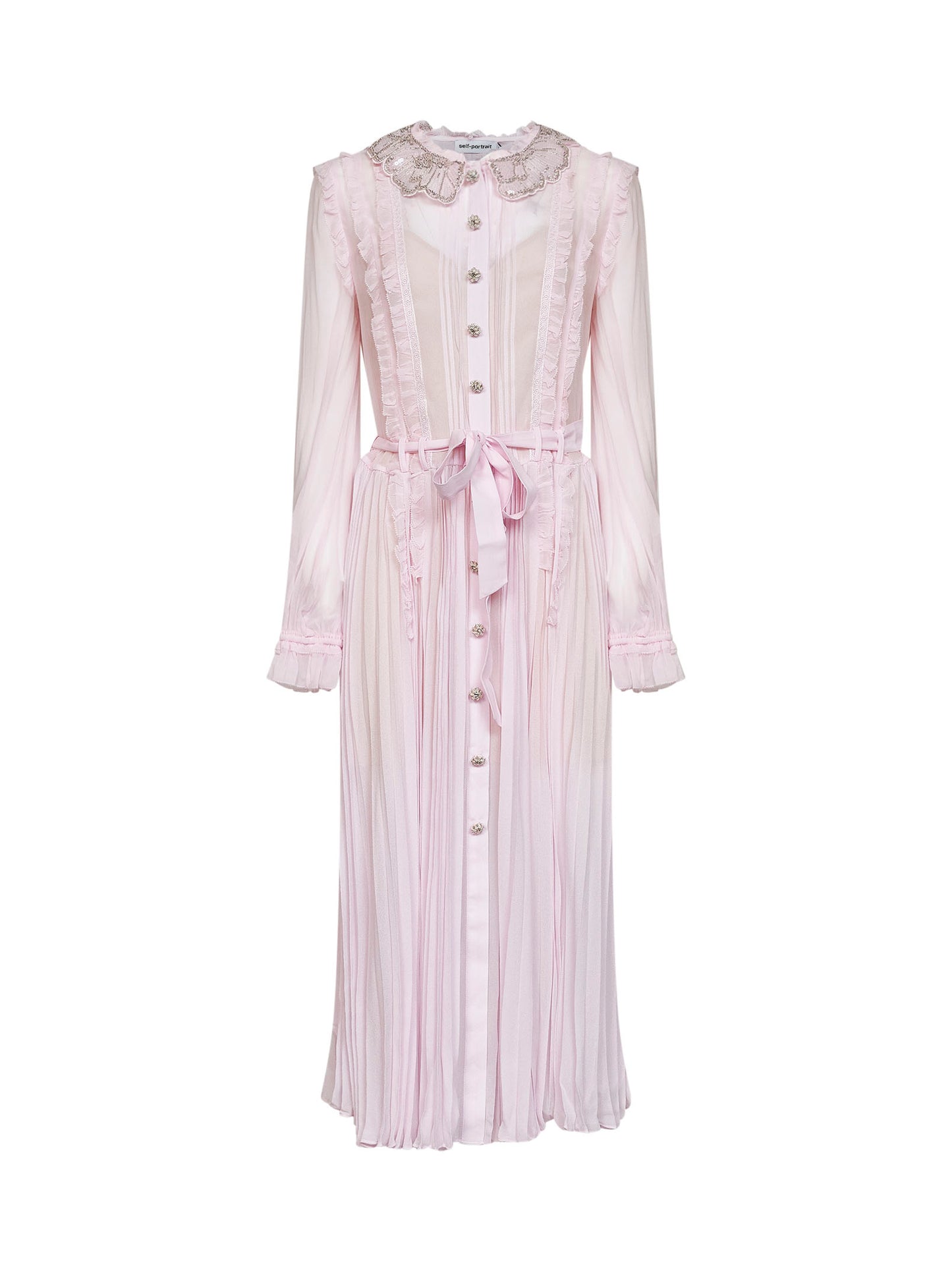 Abito midi con cintura in chiffon plissettato rosa