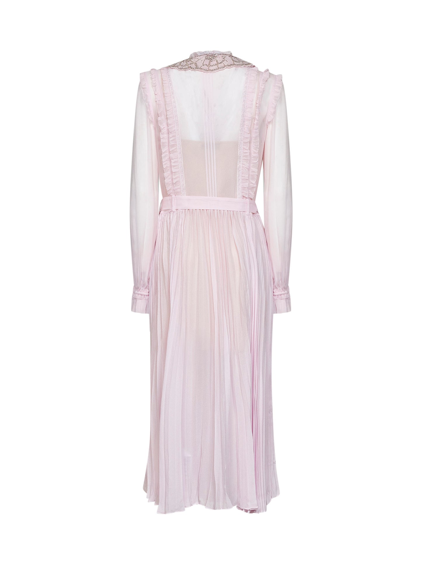 Abito midi con cintura in chiffon plissettato rosa