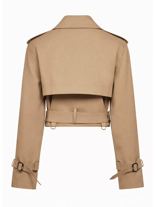 Giacca trench crop in misto cotone beige