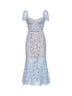 Light blue lace belted midi dress
