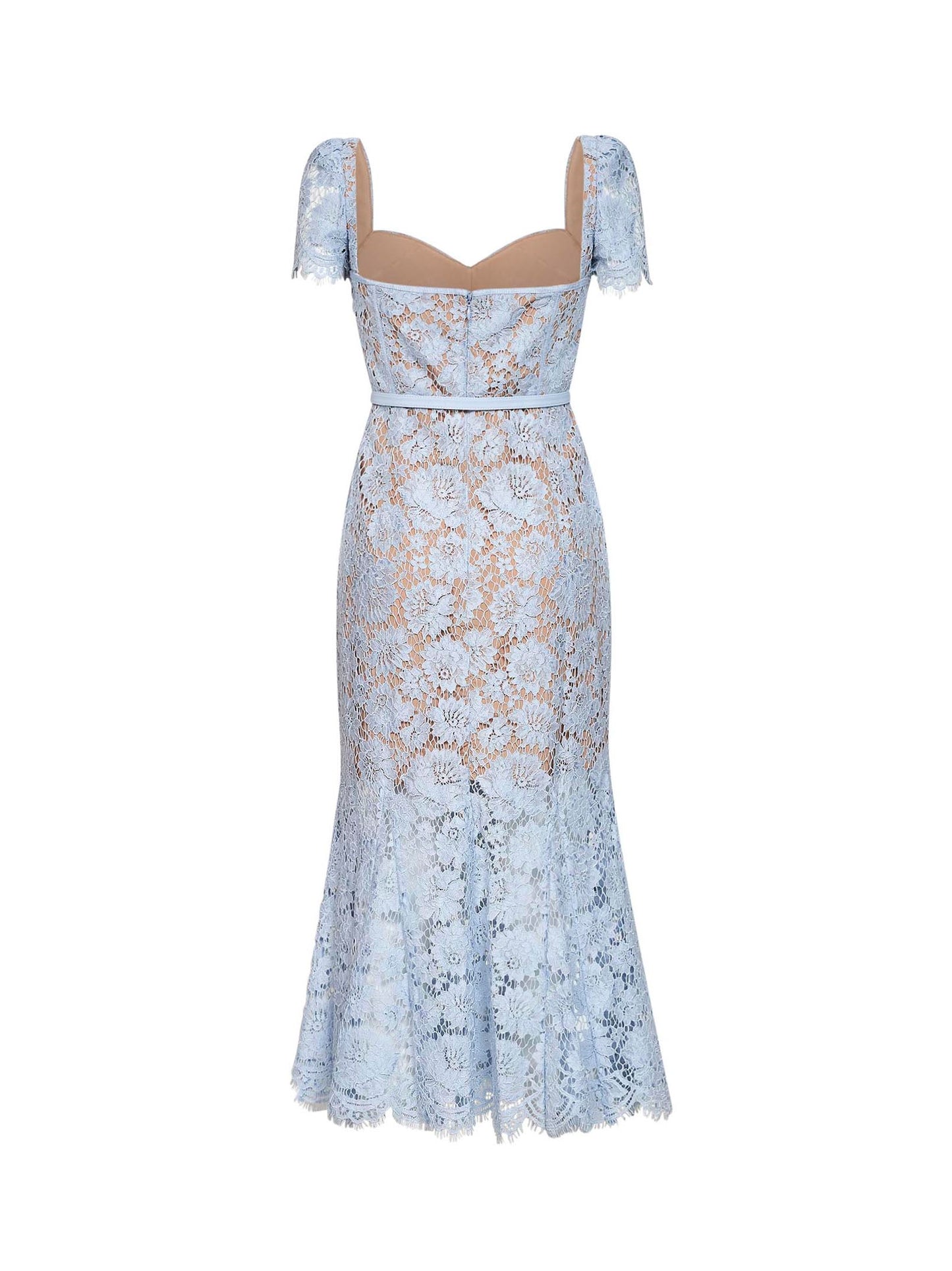 Light blue lace belted midi dress