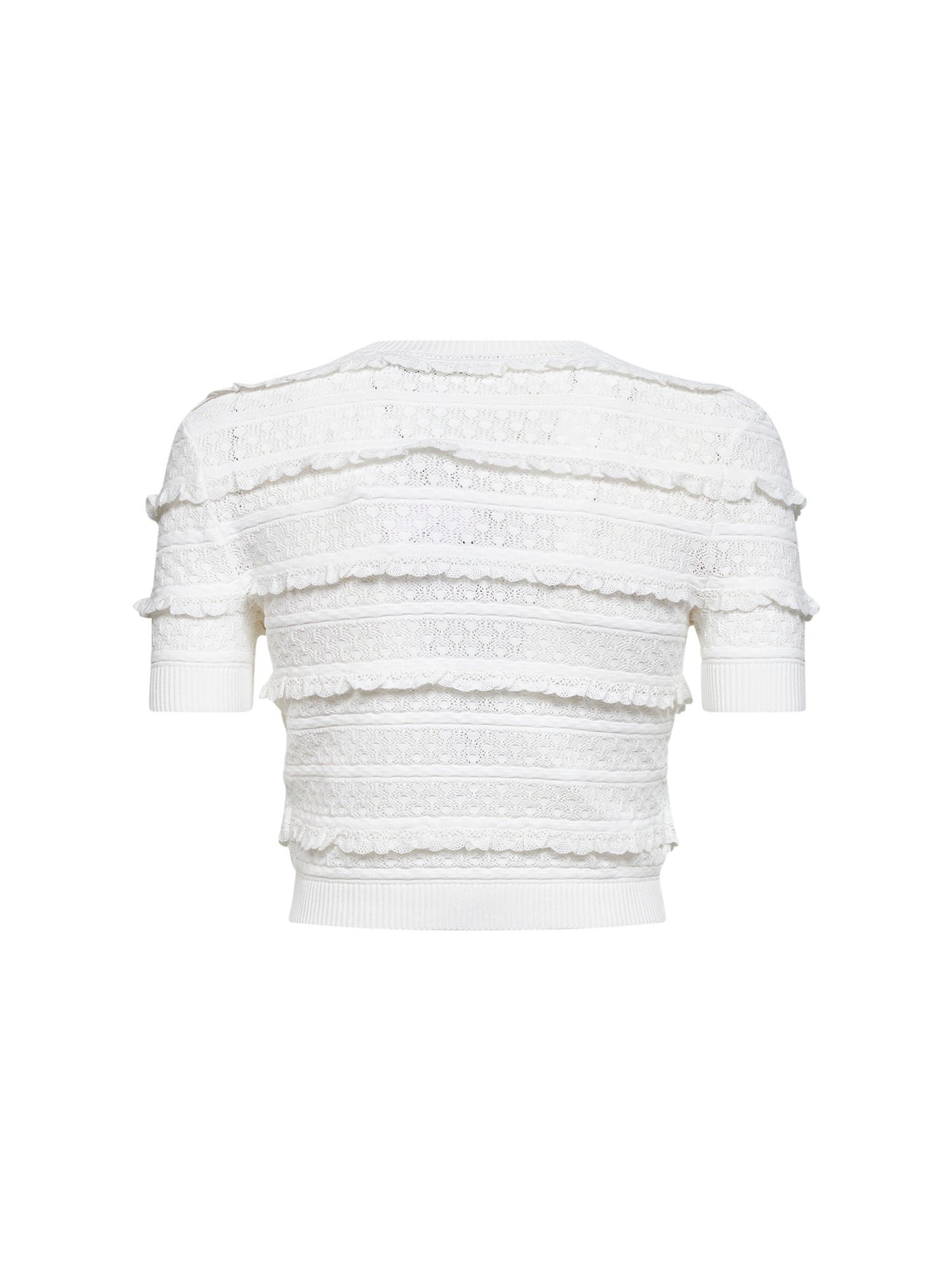 Top crop in maglia pointelle bianca