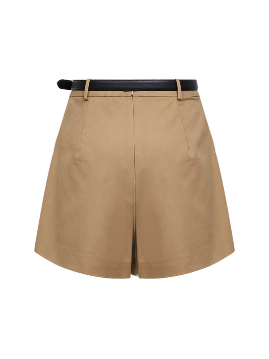 Skort con cintura in gabardina di misto cotone beige