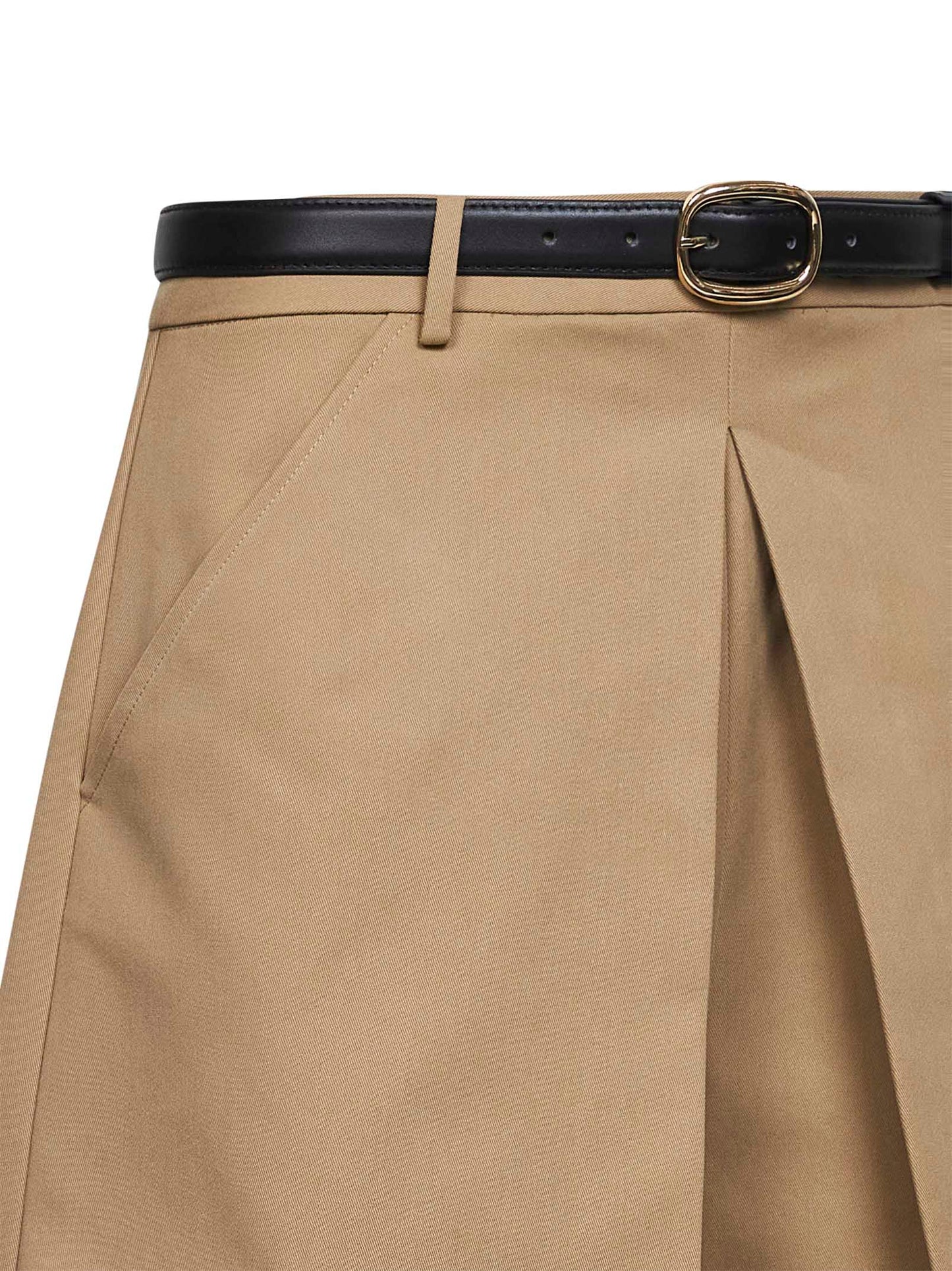 Skort con cintura in gabardina di misto cotone beige