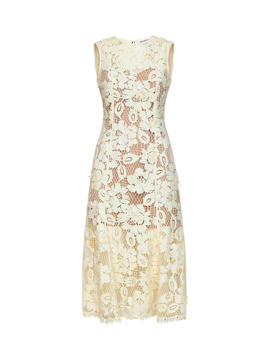 Yellow crochet lace midi dress