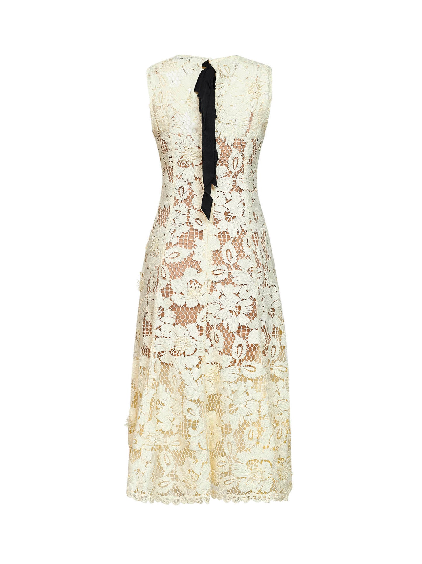 Yellow crochet lace midi dress