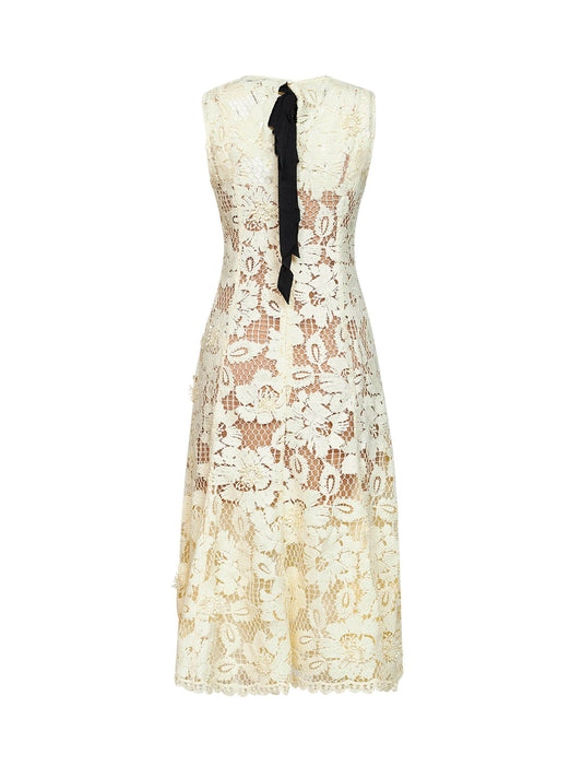 Yellow crochet lace midi dress