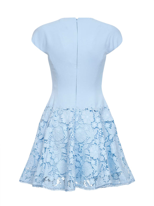 Miniabito in crêpe e pizzo azzurro