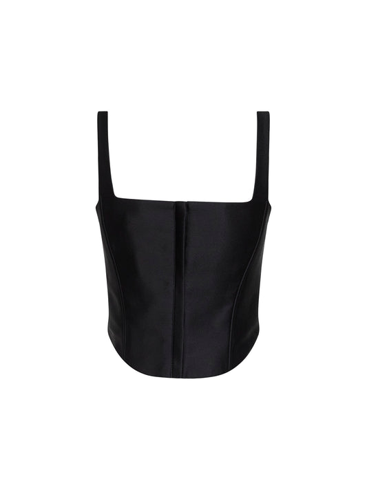 Top a corsetto in taffetà nero