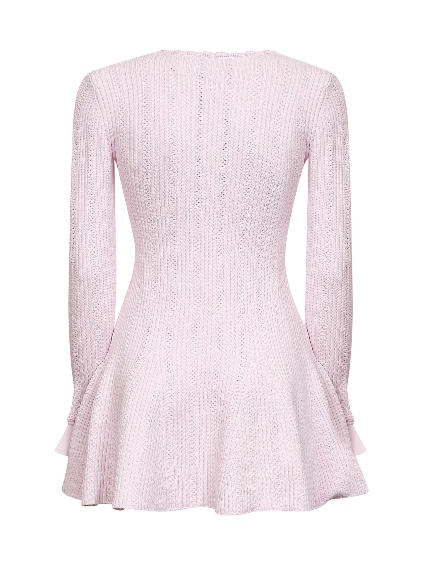Abito mini in maglia pointelle rosa con perline