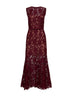 Burgundy guipure lace belted midi dress