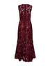 Burgundy guipure lace belted midi dress