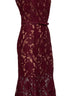 Burgundy guipure lace belted midi dress