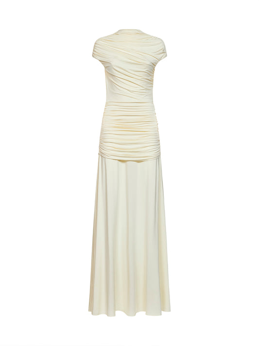 Yellow draped jersey maxi dress