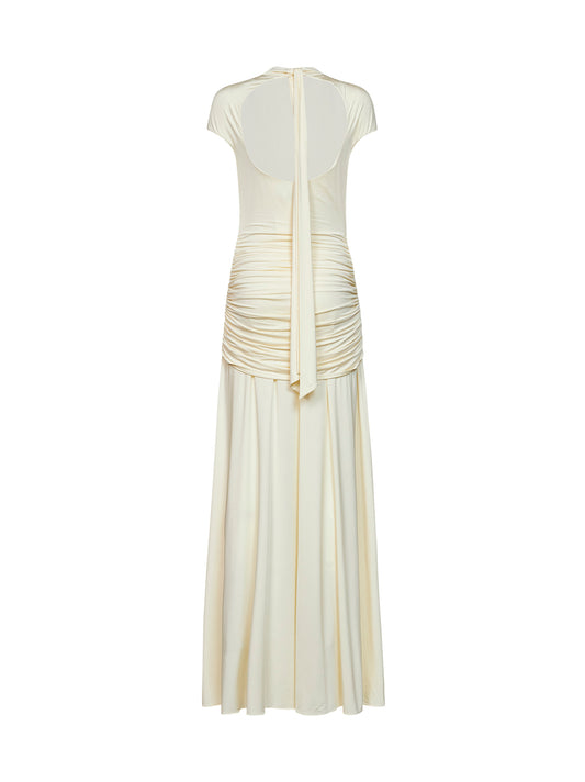 Yellow draped jersey maxi dress