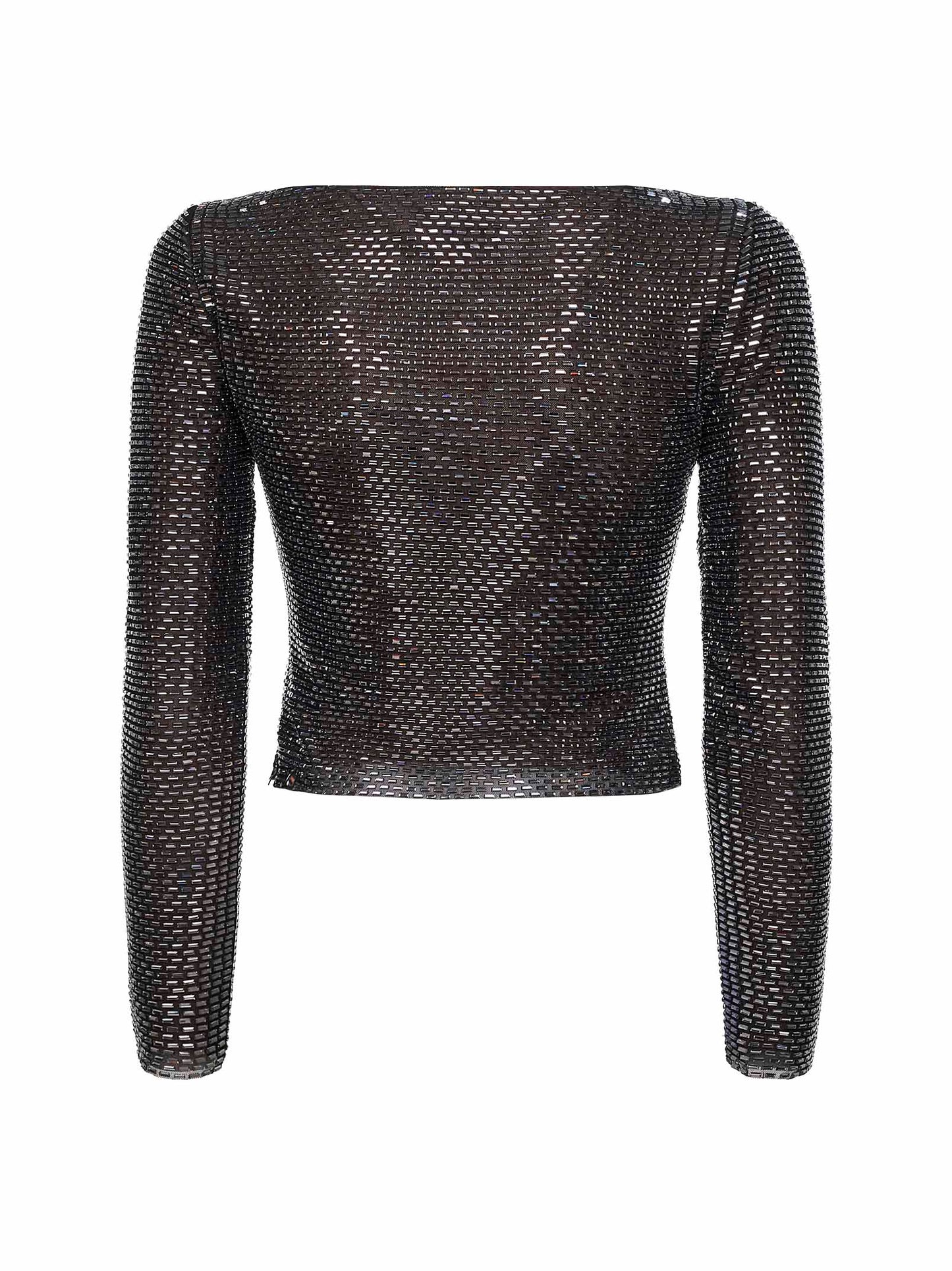 Top a maniche lunghe in strass canna di fucile