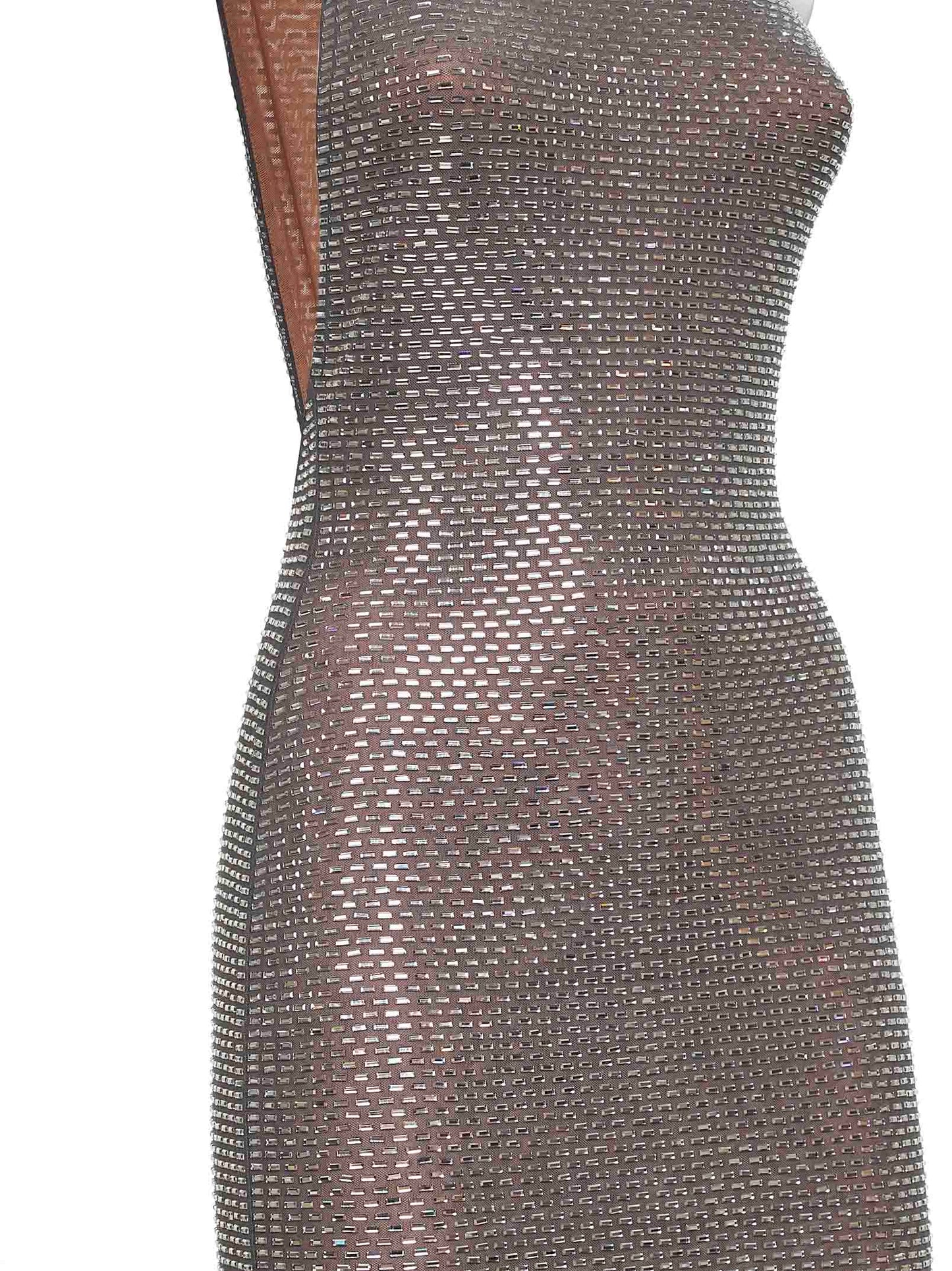 Maxi abito monospalla in strass grigio