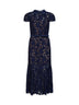 Abito midi con cintura in pizzo guipure blu navy