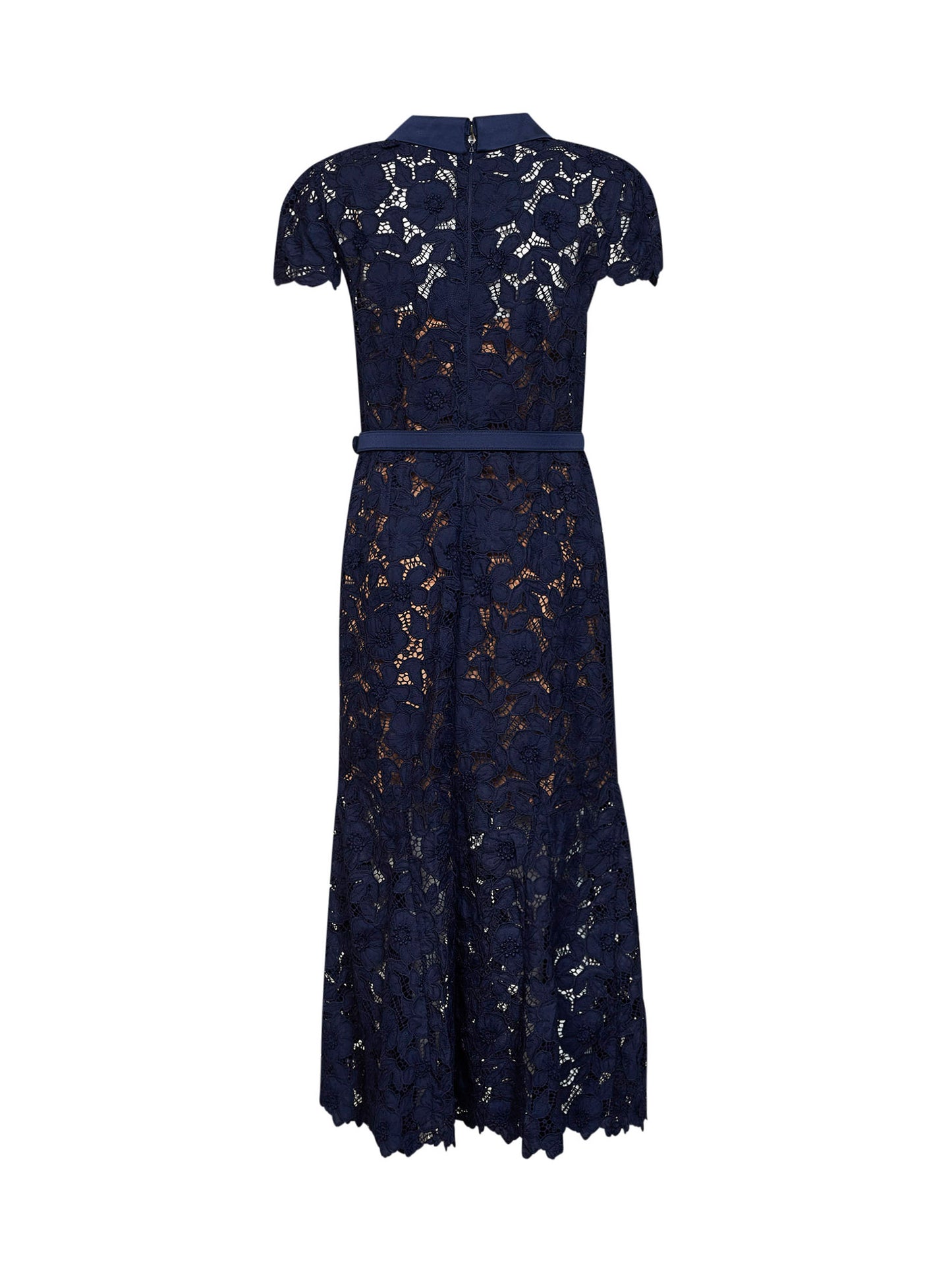 Abito midi con cintura in pizzo guipure blu navy