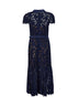 Abito midi con cintura in pizzo guipure blu navy