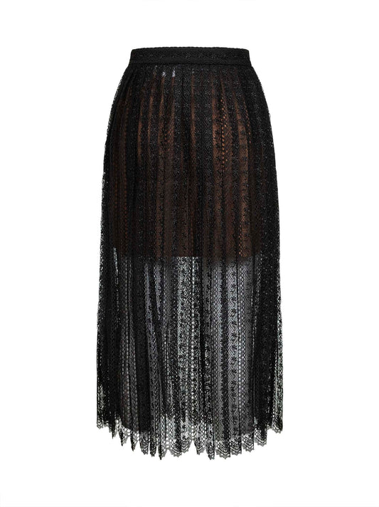 Black organza lace midi skirt