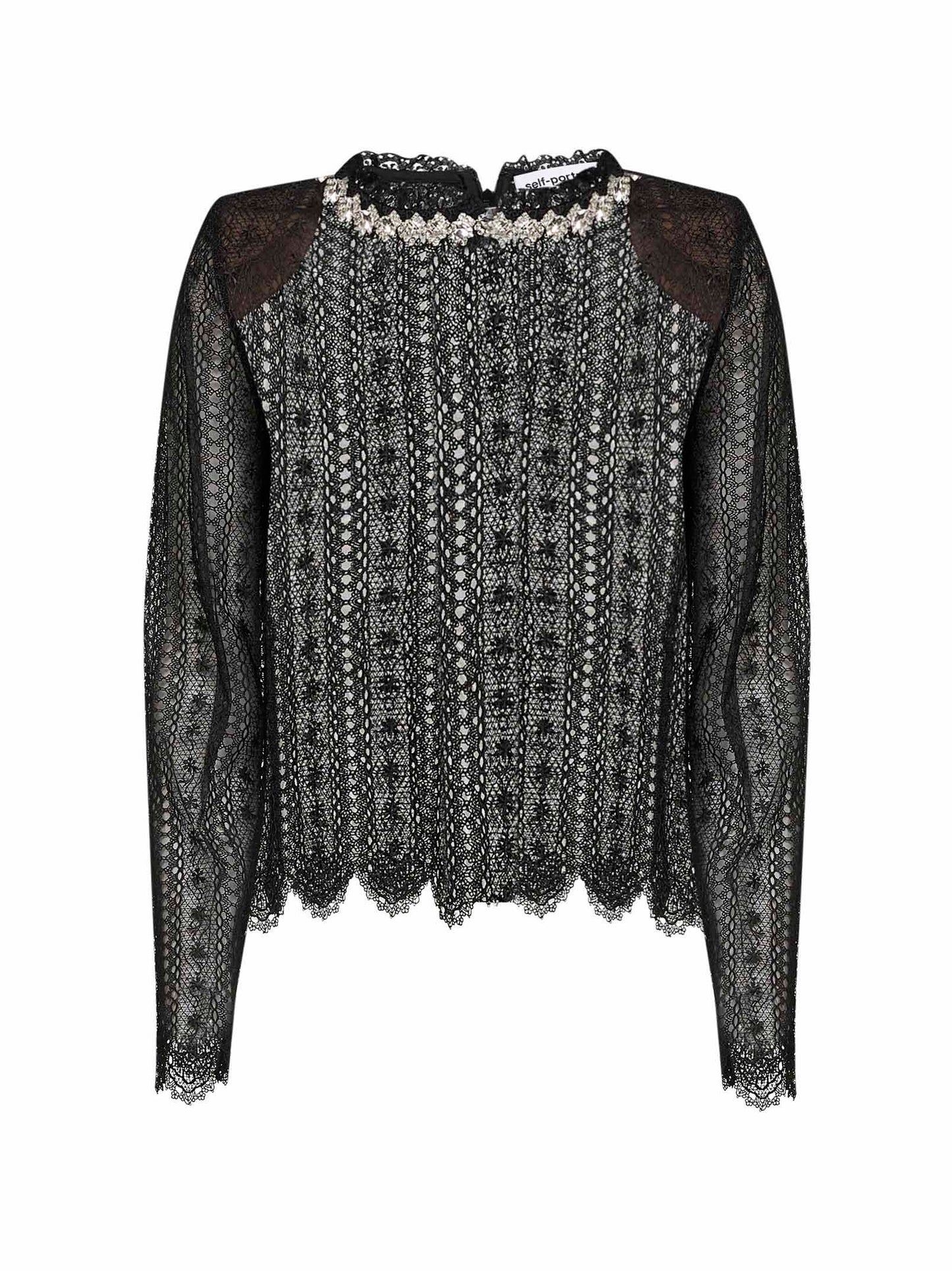 Top in pizzo di organza nero con cristalli