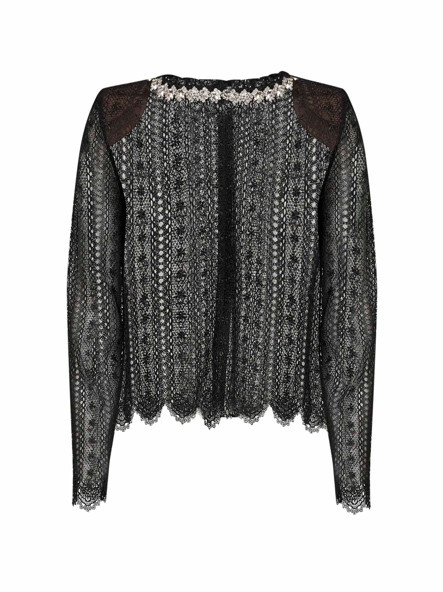 Top in pizzo di organza nero con cristalli