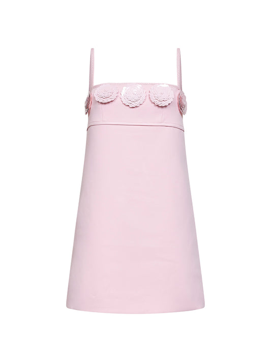 Miniabito in crêpe rosa con fiori 3D in paillettes