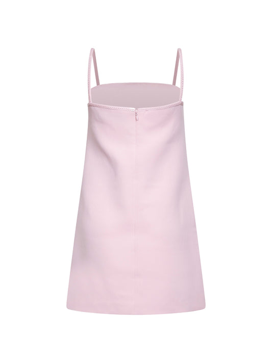 Miniabito in crêpe rosa con fiori 3D in paillettes