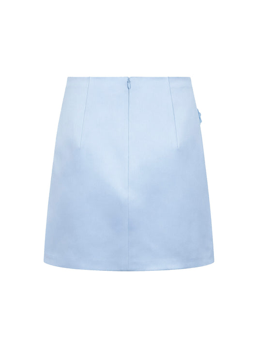 Minigonna in raso azzurro con fiori 3D in paillettes