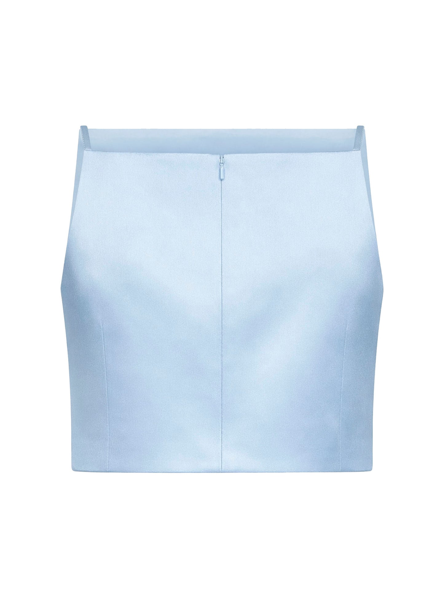 Top crop in raso azzurro con fiori 3D in paillettes