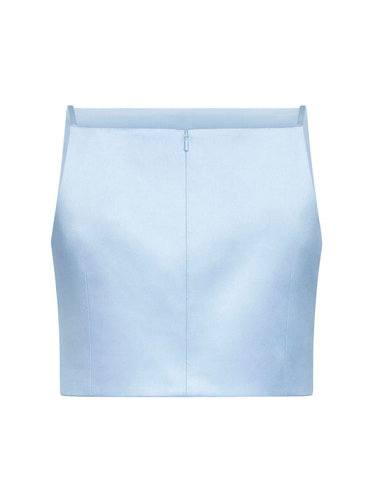 Top crop in raso azzurro con fiori 3D in paillettes