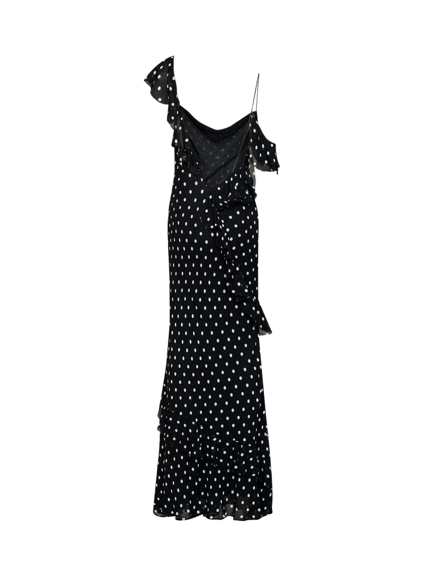 Black polka dot georgette maxi dress