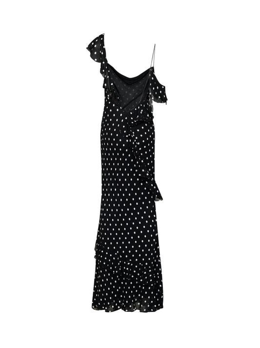 Black polka dot georgette maxi dress
