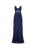 Maxi abito in georgette e pizzo blu navy<BR/>