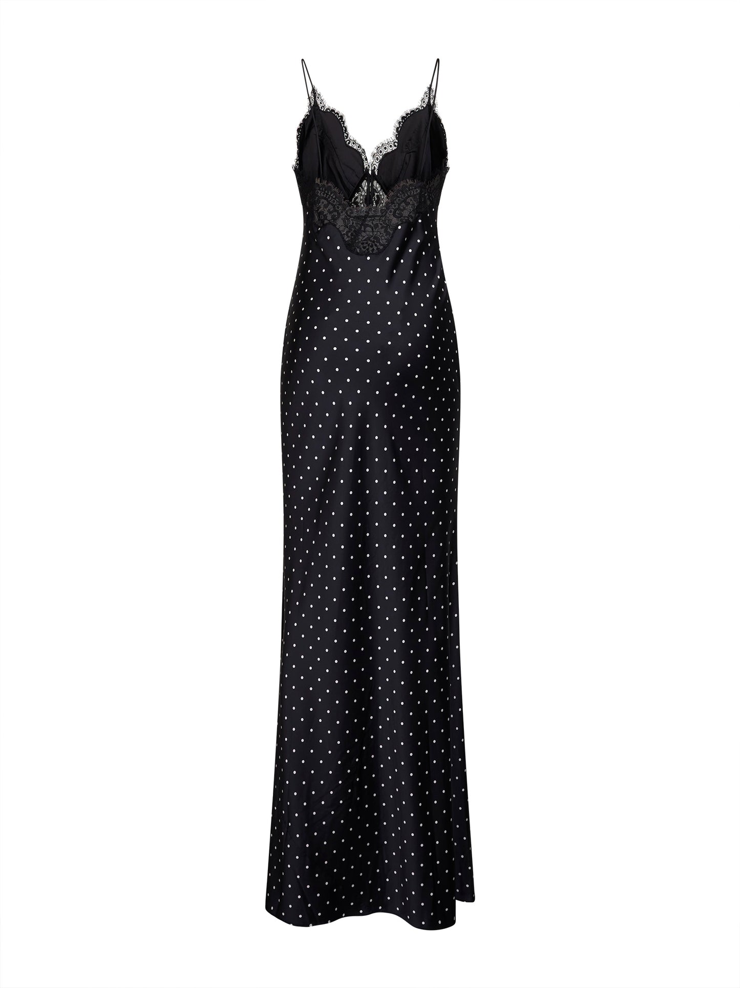 Abito lungo in raso a pois nero e bianco