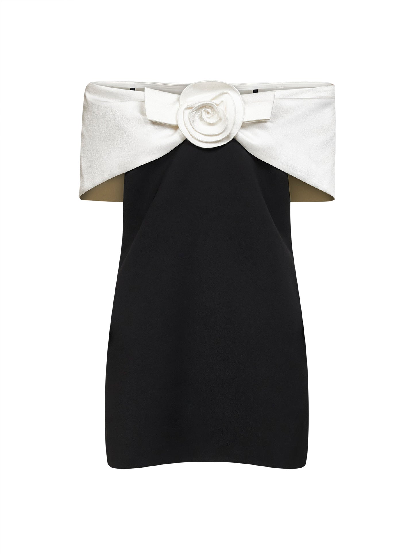 Black crepe flower mini dress