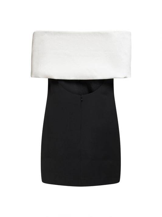 Black crepe flower mini dress