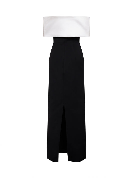 Black crepe flower maxi dress