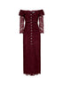 Maxi abito a spalle scoperte con cintura in pizzo bordeaux