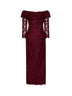 Maxi abito a spalle scoperte con cintura in pizzo bordeaux