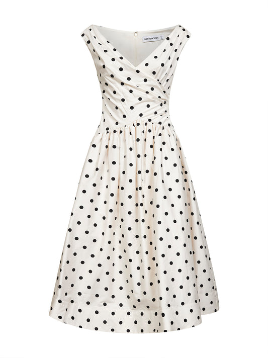 Cream polka dot cotton midi dress