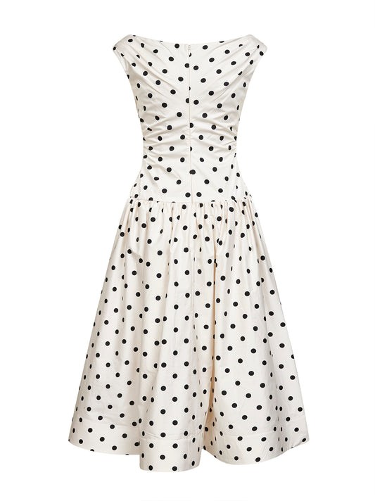 Cream polka dot cotton midi dress
