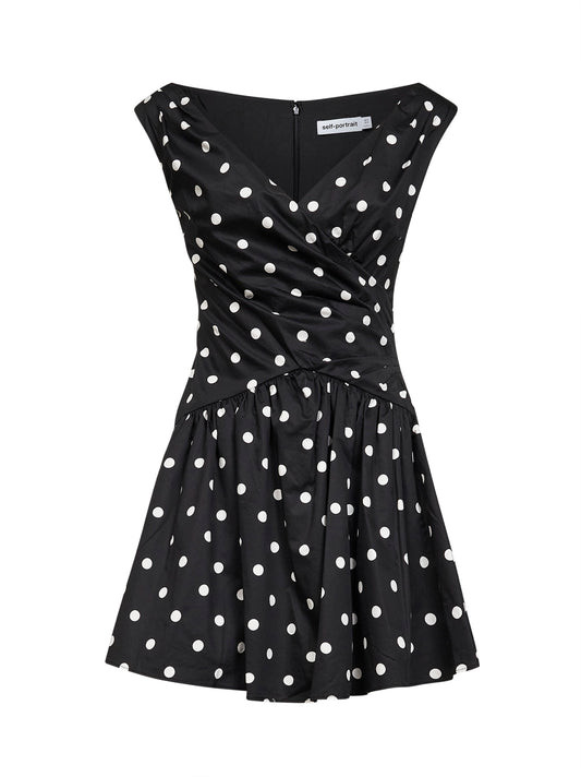 Black polka dot cotton mini dress